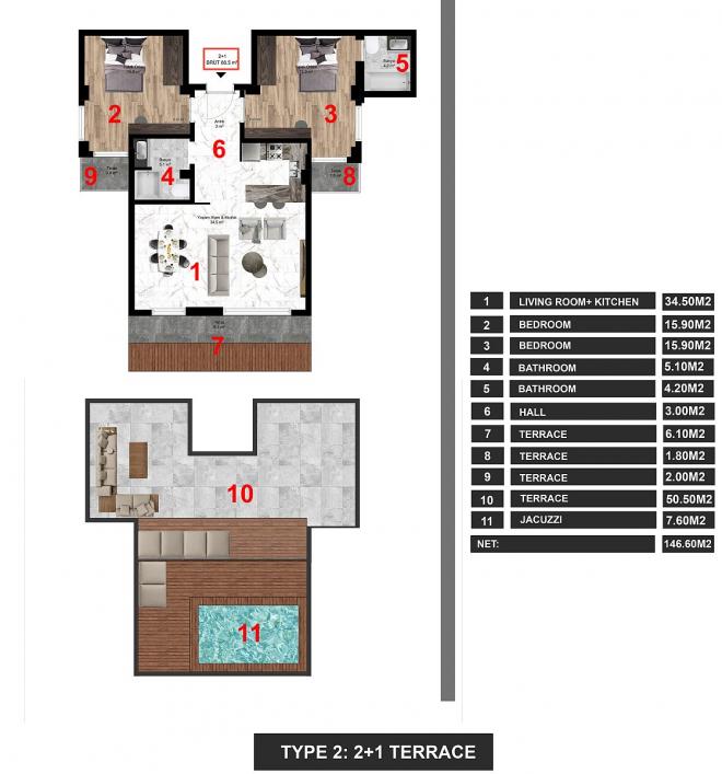 Penthouse 2+1 in Bodrum