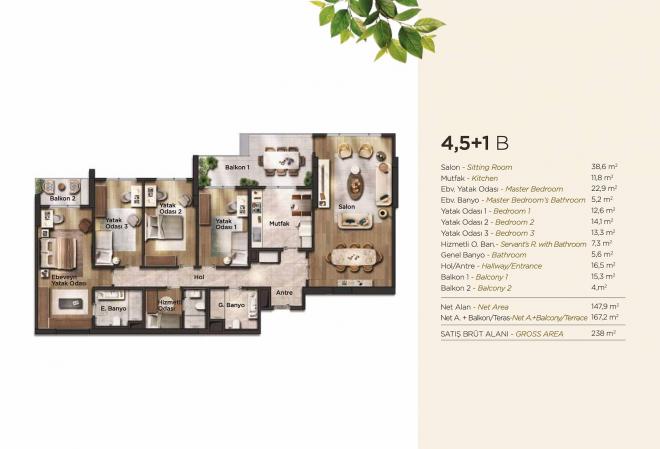 Duplexzimmer 4+1 in Istanbul