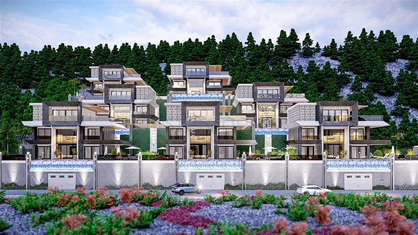 Das Projekt von Villen mit herrlichem Blick im Zentrum von Alanya