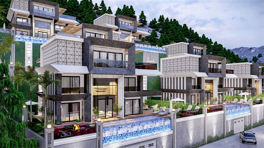 Das Projekt von Villen mit herrlichem Blick im Zentrum von Alanya