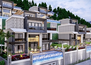 Das Projekt von Villen mit herrlichem Blick im Zentrum von Alanya