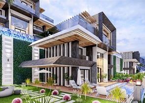 Das Projekt von Villen mit herrlichem Blick im Zentrum von Alanya