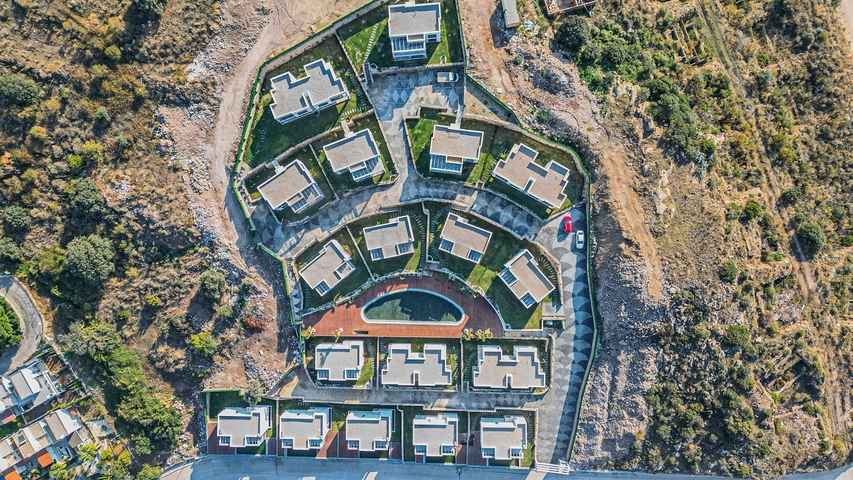 Neuer Komplex mit Panoramablick auf das Meer in einer gemütlichen Lage im Stadtteil Yalıkavak.