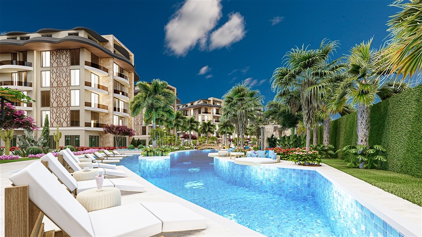 Wohnung mit 1+1 Grundriss im Bezirk Oba in einem Komplex mit Familienkonzept