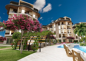 Wohnung mit 1+1 Grundriss im Bezirk Oba in einem Komplex mit Familienkonzept