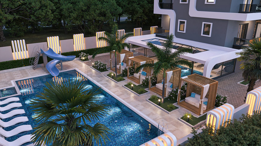 1+1 Wohnung in einem Komplex in einem Primiumkomplex der Klasse im Stadtteil Mahmutlar