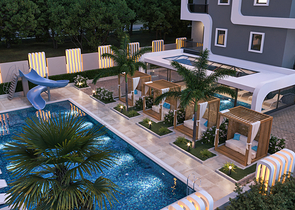 1+1 Wohnung in einem Komplex in einem Primiumkomplex der Klasse im Stadtteil Mahmutlar