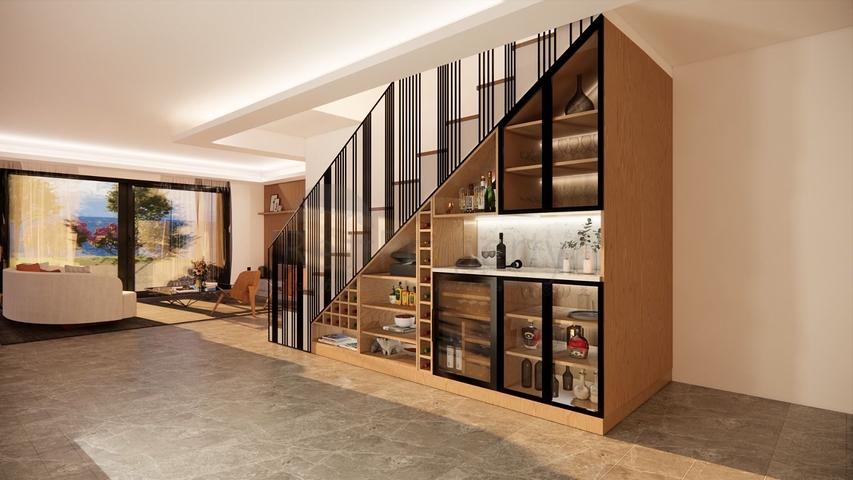 Villen in der malerischen Gegend von Turkbükü, umgeben von dichtem Grün. 