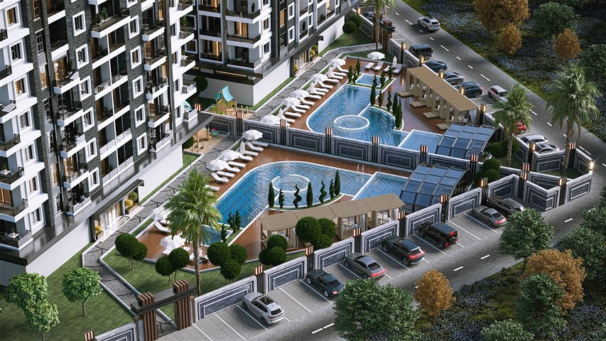 2+1 Apartment in einem neuen Komplex von einem bekannten Entwickler in Mahmutlar.