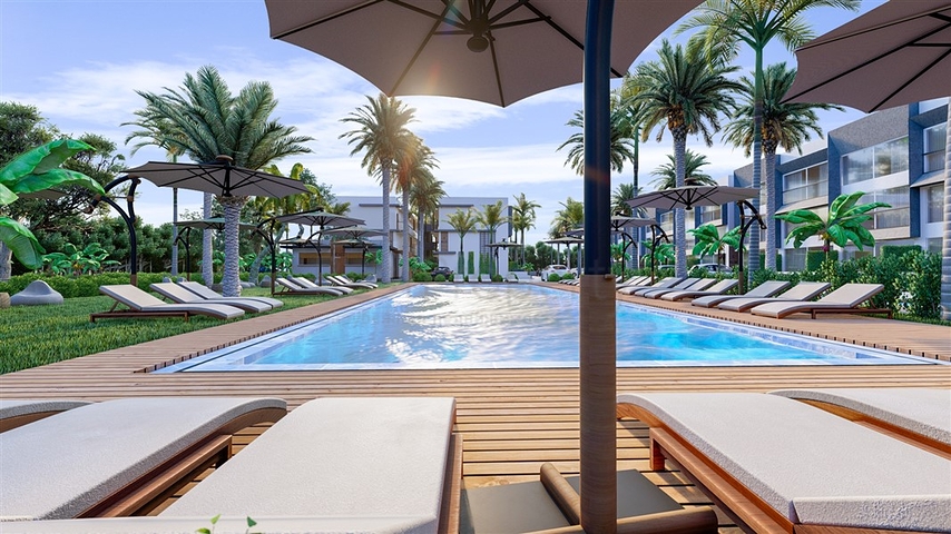 Ein Flachbaukomplex, 600 Meter vom Strand entfernt, im Stadtteil Iskele