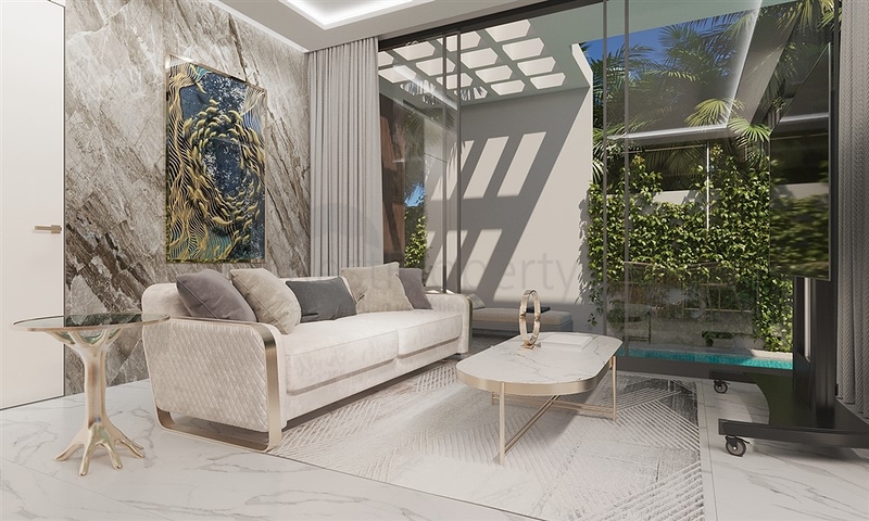 Das Projekt eines Komplexes von zweistöckigen Premium-Villen mit urheberrechtlich geschütztem Design