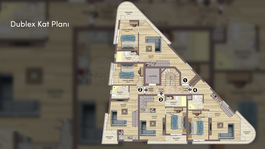Apartments 2+1 Duplex in der Wohngegend von Persimmon - Antalya