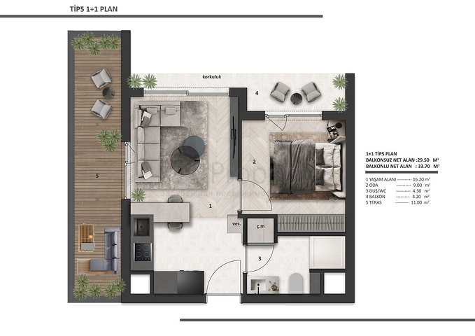 Apartments mit 1+1 Grundriss in Altyntas - Antalya 