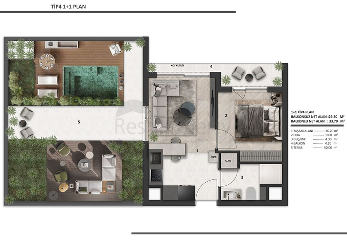 Apartments mit 1+1 Grundriss in Altyntas - Antalya 