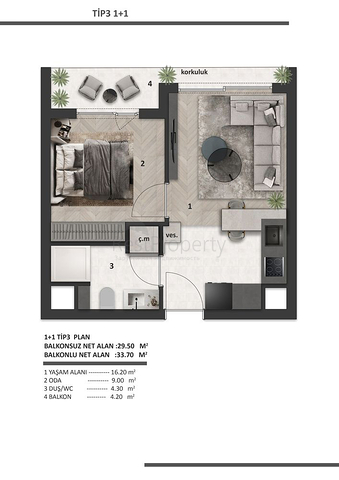 Apartments mit 1+1 Grundriss in Altyntas - Antalya 