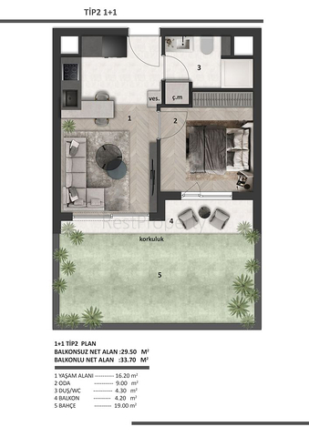 Apartments mit 1+1 Grundriss in Altyntas - Antalya 