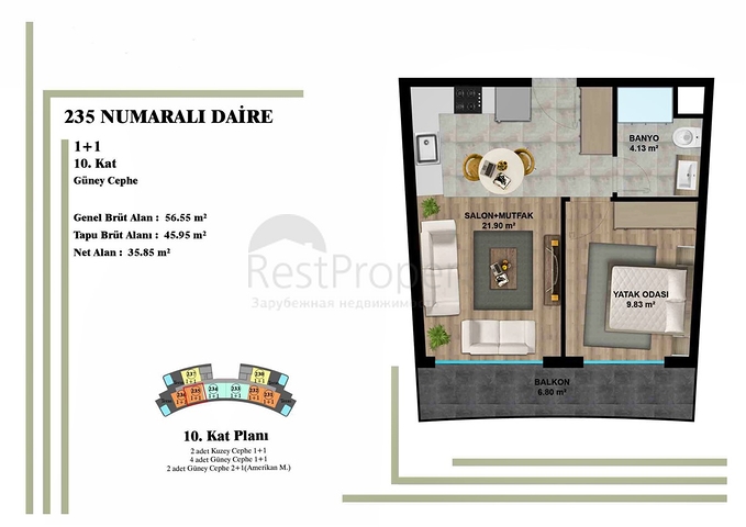 Apartments mit 1+1 Grundriss in Altyntas - Antalya