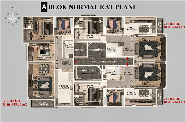 2+1 , 3+1 und 4+1 Wohnungen im Stadtteil Kepez - Antalya