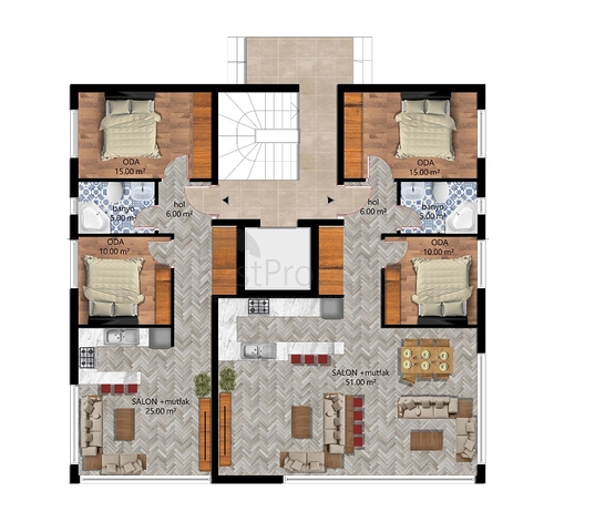 Wohnungen planen 2+1,3+1 und 4+1 Maisonette im Wohnbezirk Persimmon - Antalya 