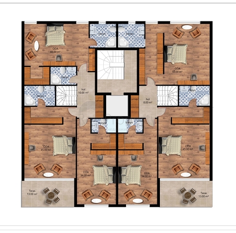 Wohnungen planen 2+1,3+1 und 4+1 Maisonette im Wohnbezirk Persimmon - Antalya 