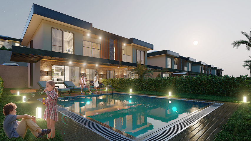 Die Villen 3+1 und 4+1 befinden sich in einem Öko-Komplex, umgeben von Nadelwäldern in der Gegend von Dortepe am östlichen Ende von Bodrum. Die Villen 3+1 und 4+1 befinden sich in einem Öko-Komplex, umgeben von Nadelwäldern in der Gegend von Dortepe am östlichen Ende von Bodrum.