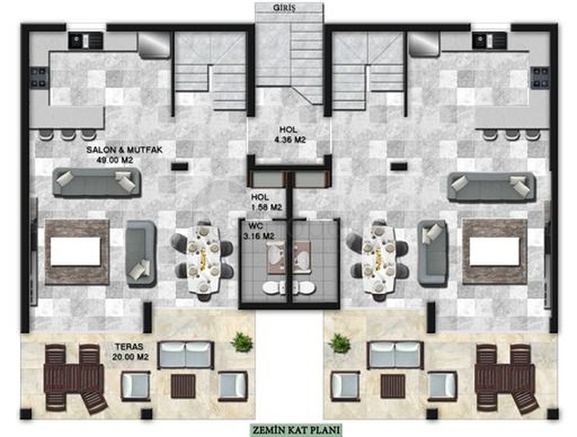 Projekt von Residenzen mit Panoramablick auf das Meer und die Berge im Bezirk Günduan