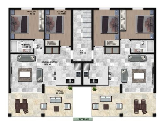 Projekt von Residenzen mit Panoramablick auf das Meer und die Berge im Bezirk Günduan