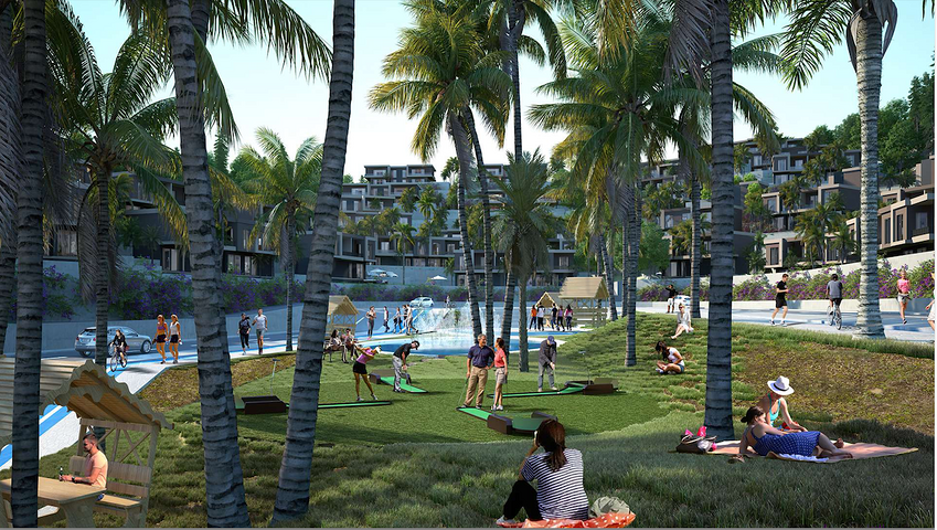 Ein neues Investitionsprojekt, umgeben von Wäldern in der Baugrubenphase in der Region Bogazici