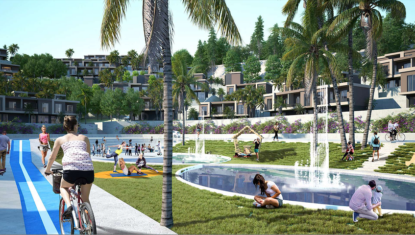 Ein neues Investitionsprojekt, umgeben von Wäldern in der Baugrubenphase in der Region Bogazici