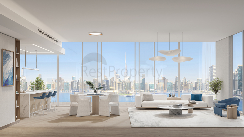 Immobilien in einer Wandergasse entlang des Kanals in der Business Bay