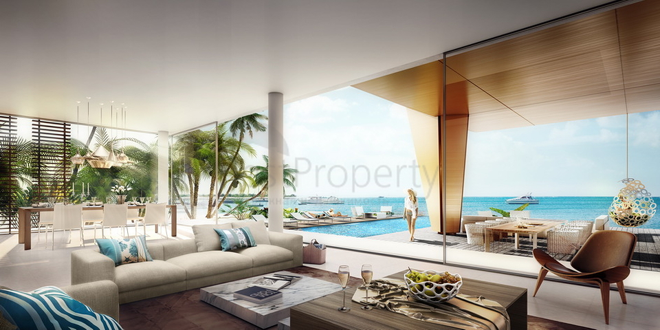 Häuser mit privaten Pools und Stränden auf dem Mir-Archipel in Dubai