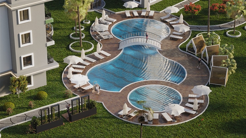 1+1 Wohnung im grünen Viertel von Avsallar