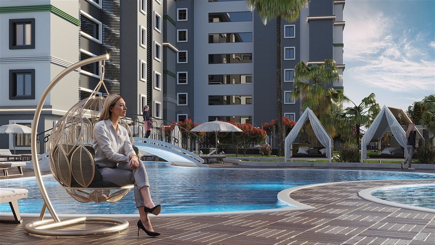 1+1 Wohnung im grünen Viertel von Avsallar