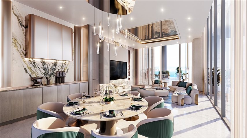 Apartment mit Blick auf den Burj Khalifa und Pools in Dubai