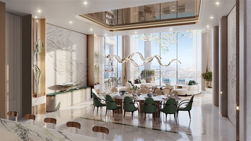 Apartment mit Blick auf den Burj Khalifa und Pools in Dubai