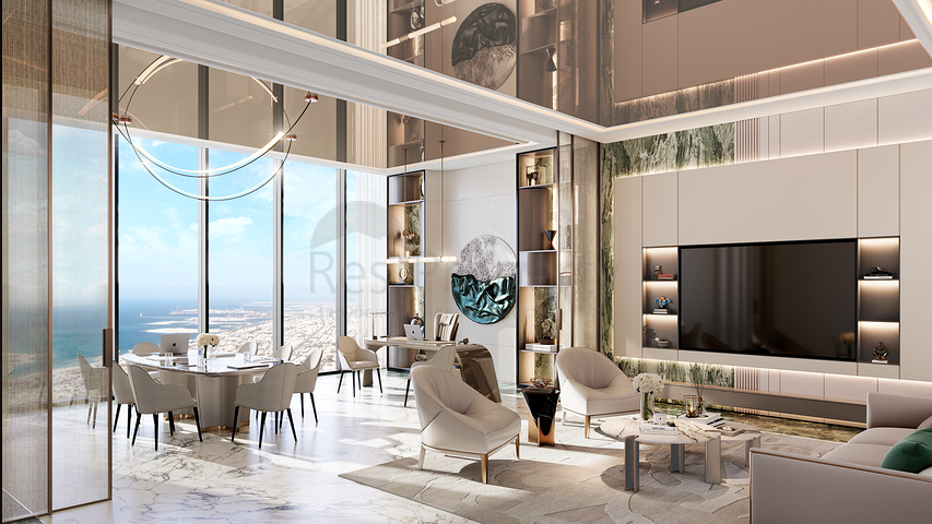 Apartment mit Blick auf den Burj Khalifa und Pools in Dubai