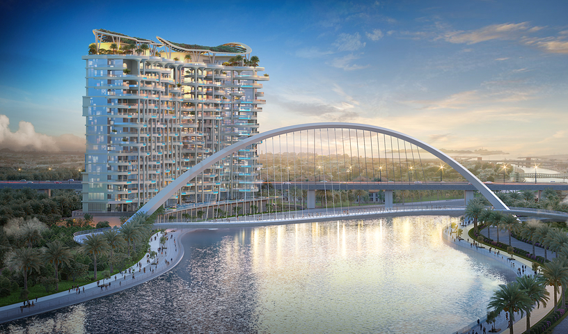 Apartment mit Blick auf den Burj Khalifa und Pools in Dubai