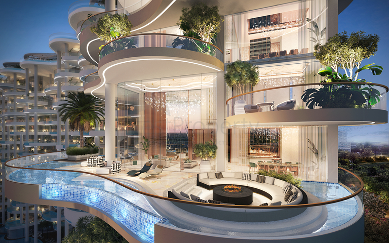 Apartment mit Blick auf den Burj Khalifa und Pools in Dubai