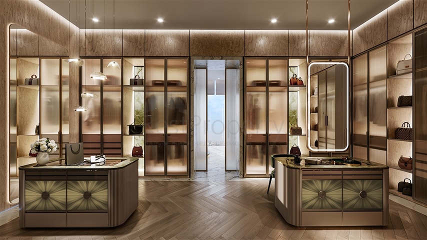 Apartment mit Blick auf den Burj Khalifa und Pools in Dubai