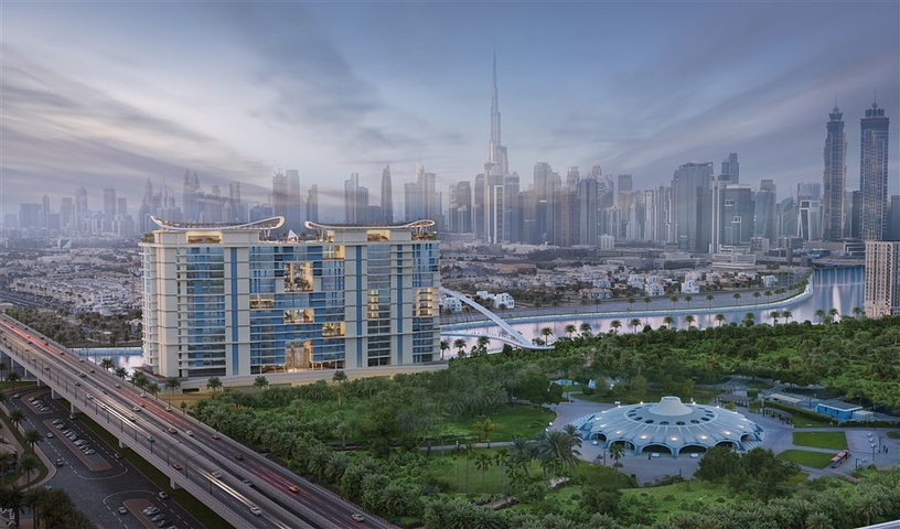 Apartment mit Blick auf den Burj Khalifa und Pools in Dubai