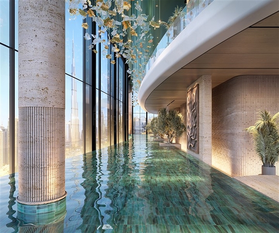 Luxuswohnungen mit Blick auf die Stadt in einem Wolkenkratzer in Dubai