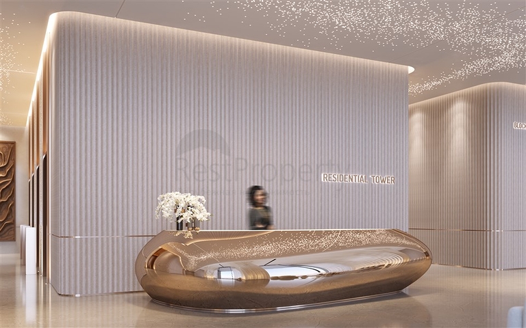 Luxuswohnungen mit Blick auf die Stadt in einem Wolkenkratzer in Dubai