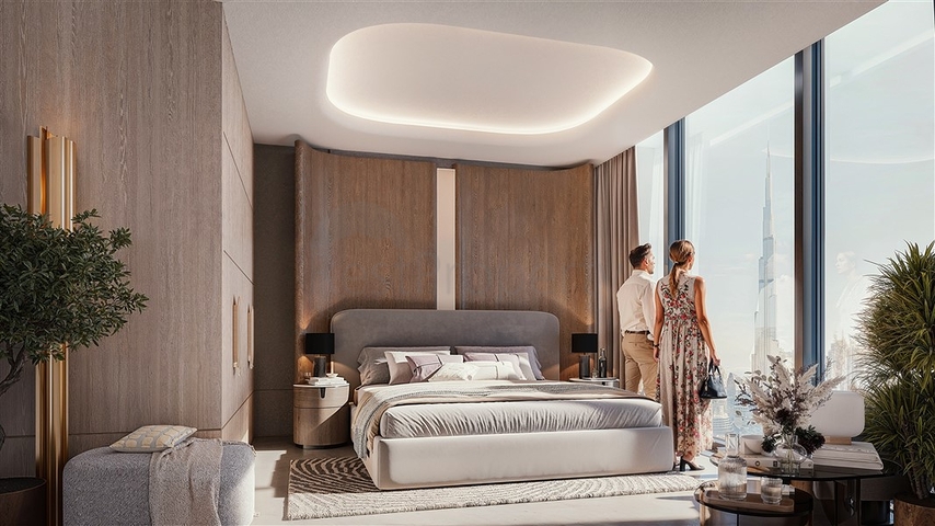 Luxuswohnungen mit Blick auf die Stadt in einem Wolkenkratzer in Dubai