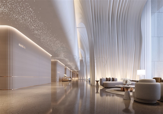 Luxuswohnungen mit Blick auf die Stadt in einem Wolkenkratzer in Dubai