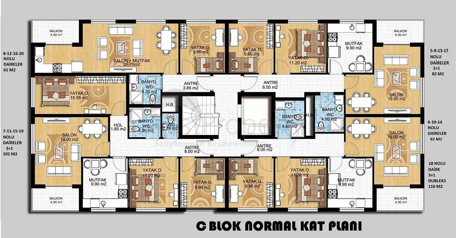 2+1 und 3+1 Wohnungen in der Wohngegend Gebizli - Antalya 