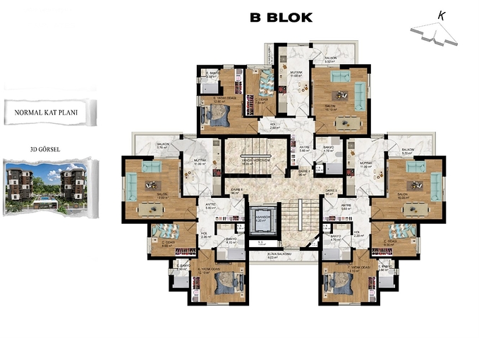 Wohnungen planen 1+1,2+1 im Stadtteil Kepez - Antalya 