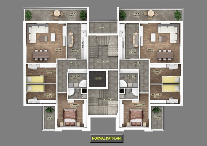 3+1-Apartments im Stadtteil Kepez - Antalya 