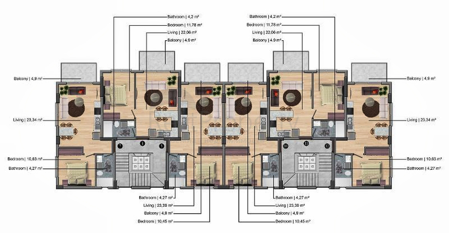 Apartment mit 1+1 Grundriss in Fethiye 
