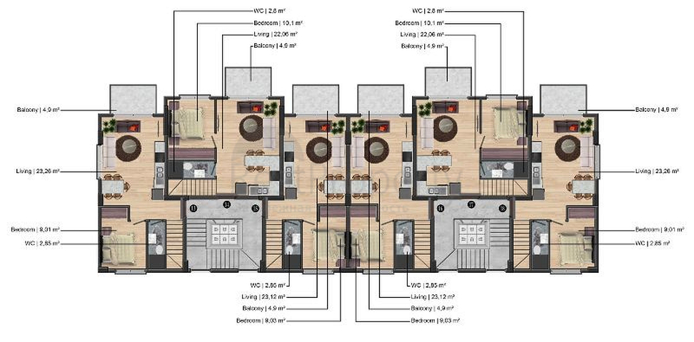 Apartment mit 1+1 Grundriss in Fethiye 