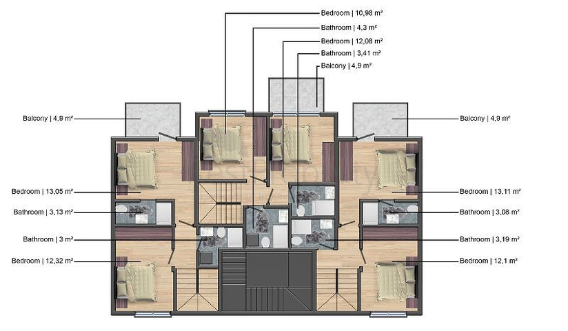 Apartment mit 1+1 Grundriss in Fethiye 